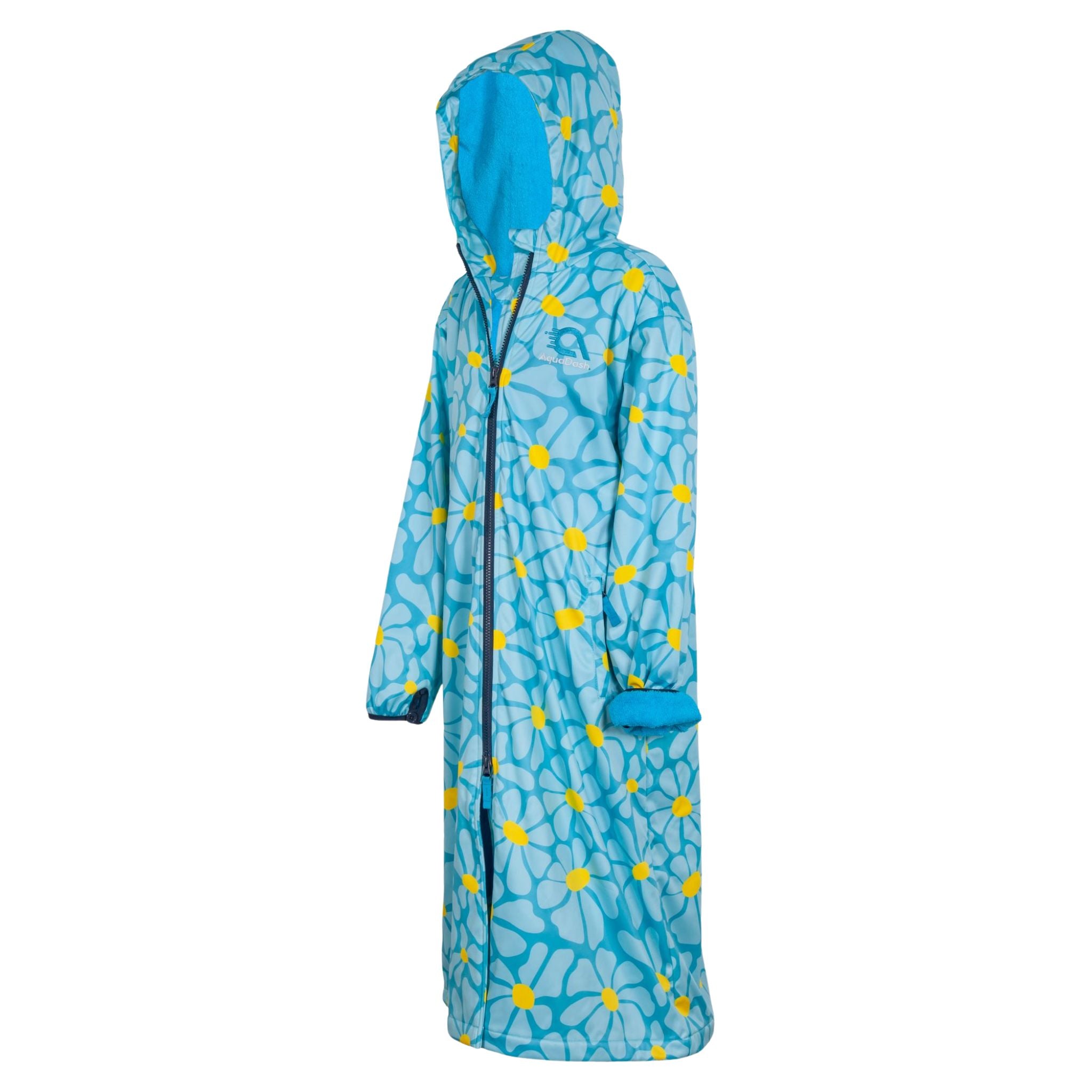 Swim parka for girls with blue daisys pattern