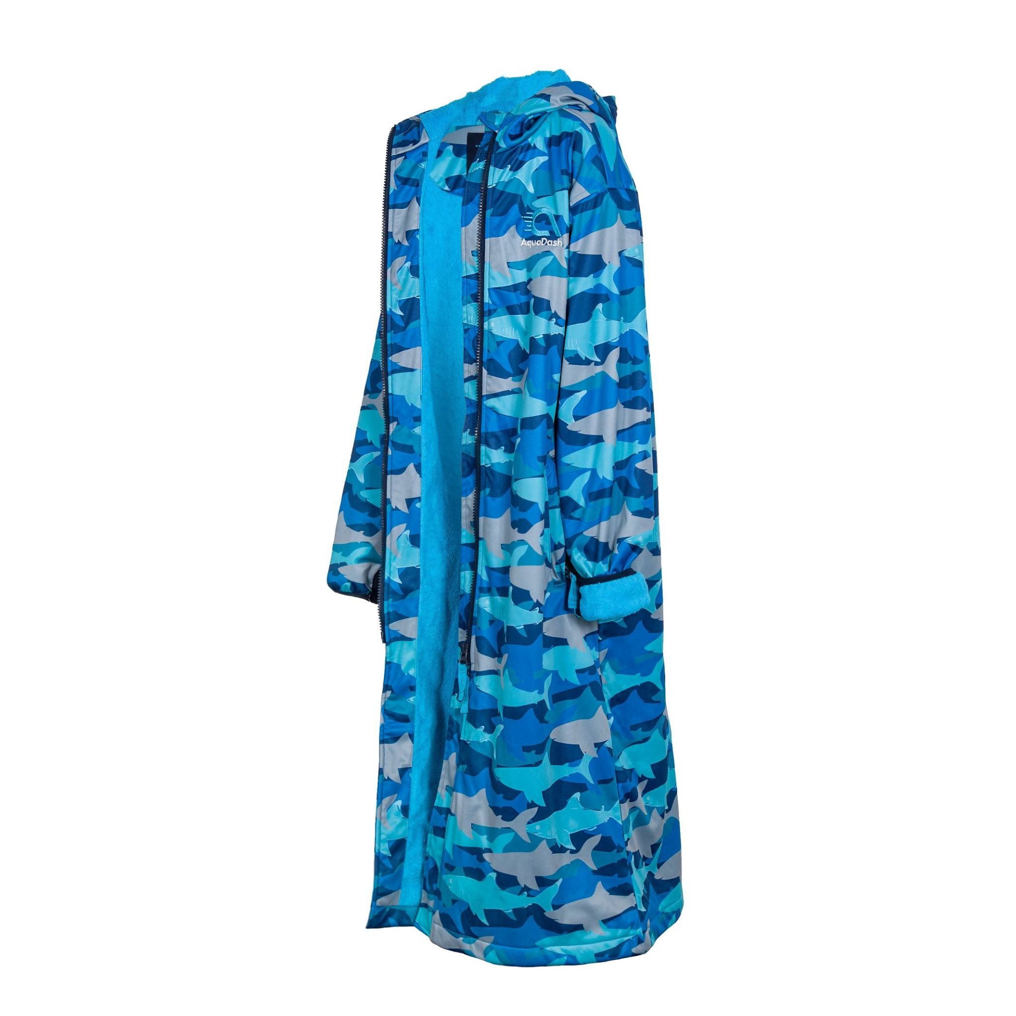 unixex swim parka with sharks pattern in blue