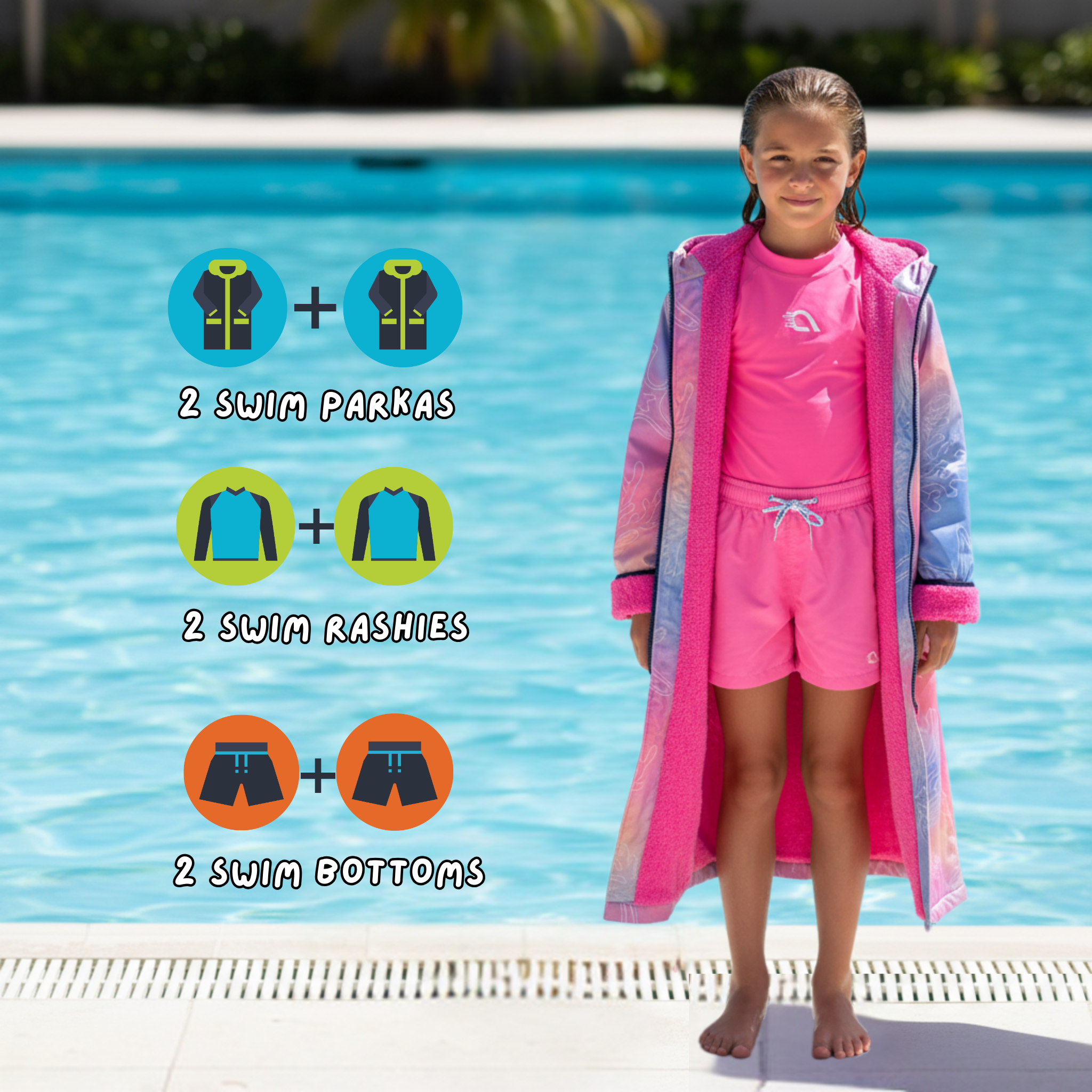 AquaDash swimwear bundle with swim parkas for swim lessons
