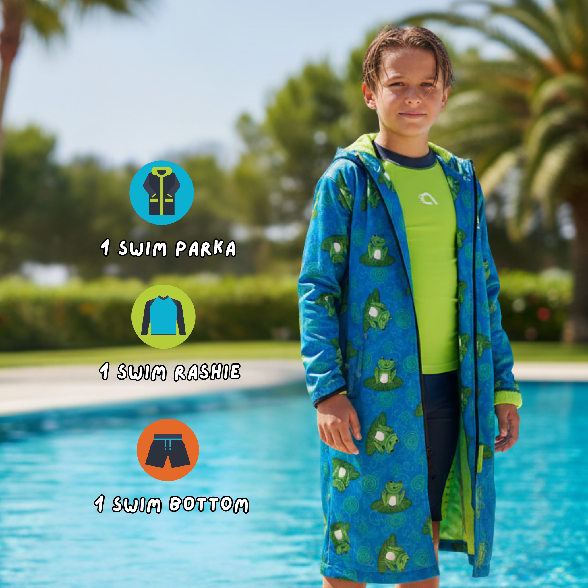 swim lesson bundle with swim parka and unisex swimwear