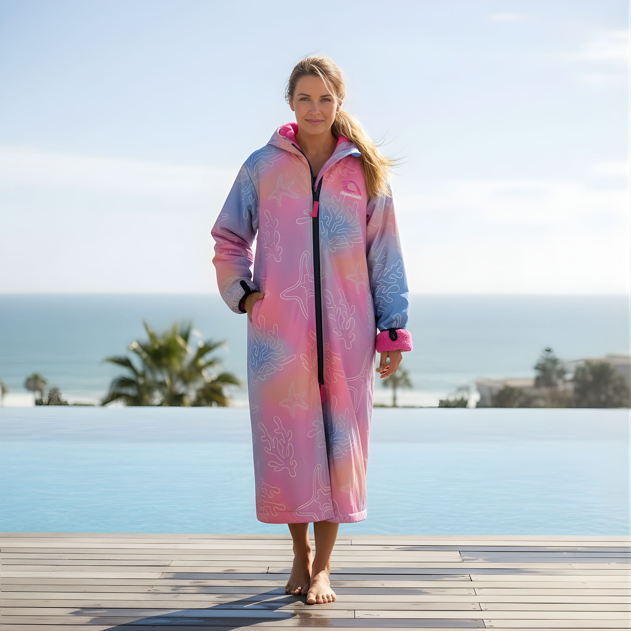 Swim parka for ladies in pink