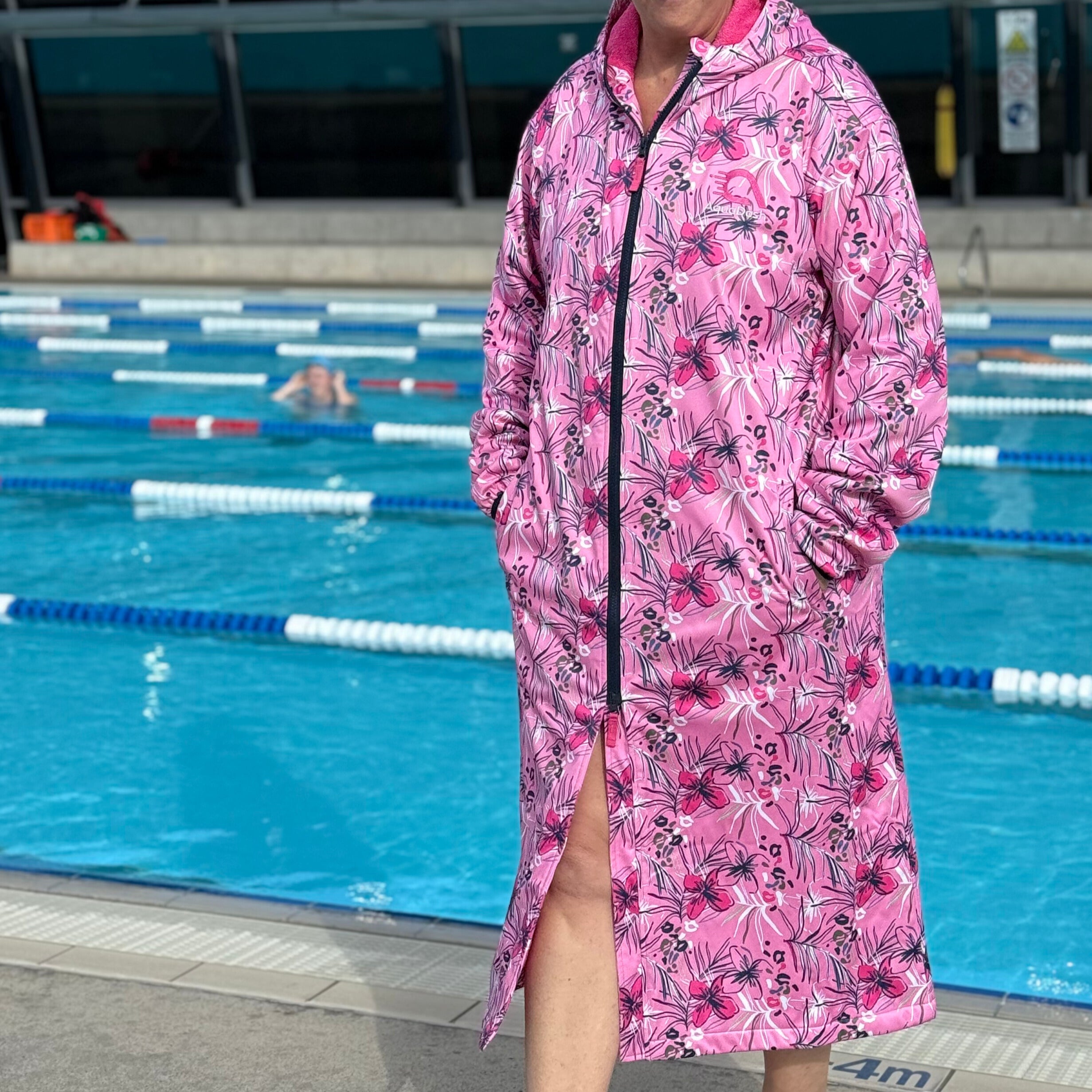 Ladies swim parka in pink