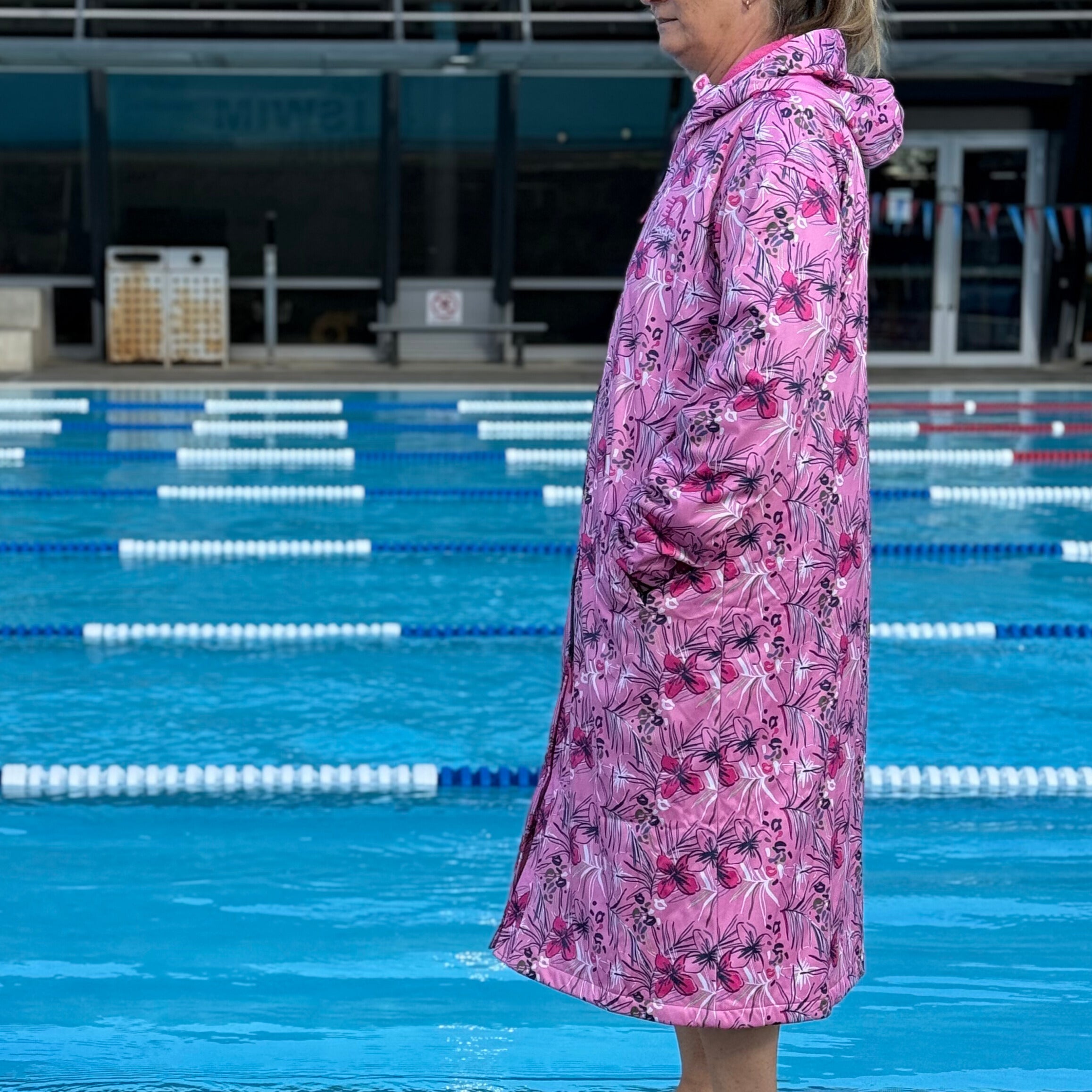 Ladies patterned swim parka