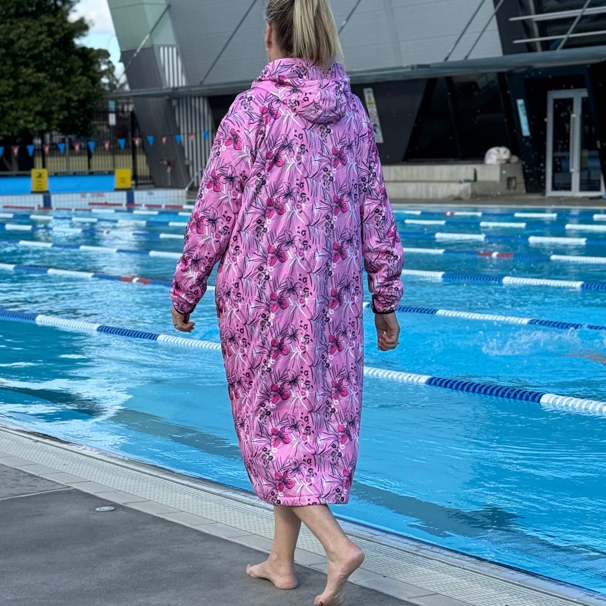 Pink tropical swim parka