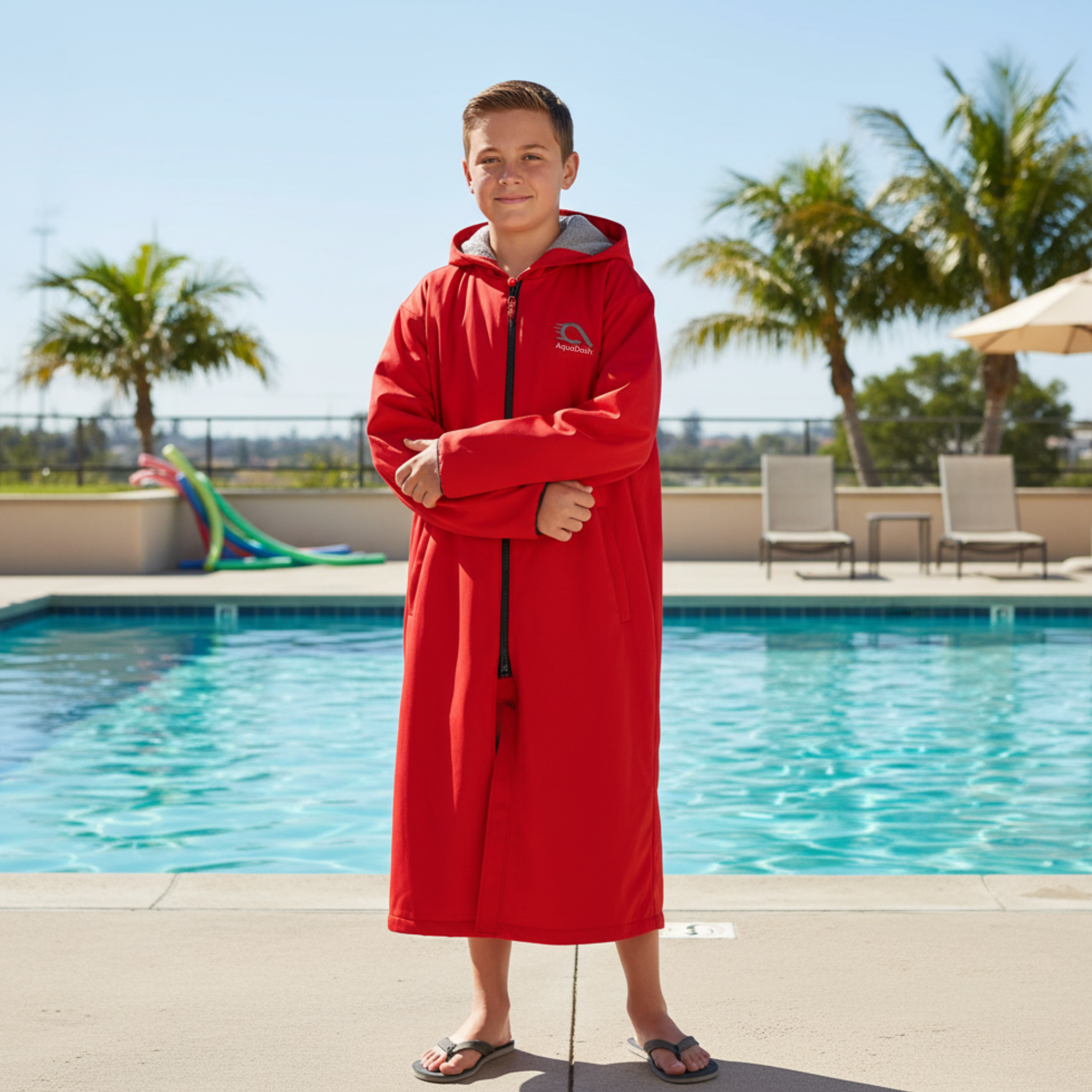 childs swim red swim parka cotton lined