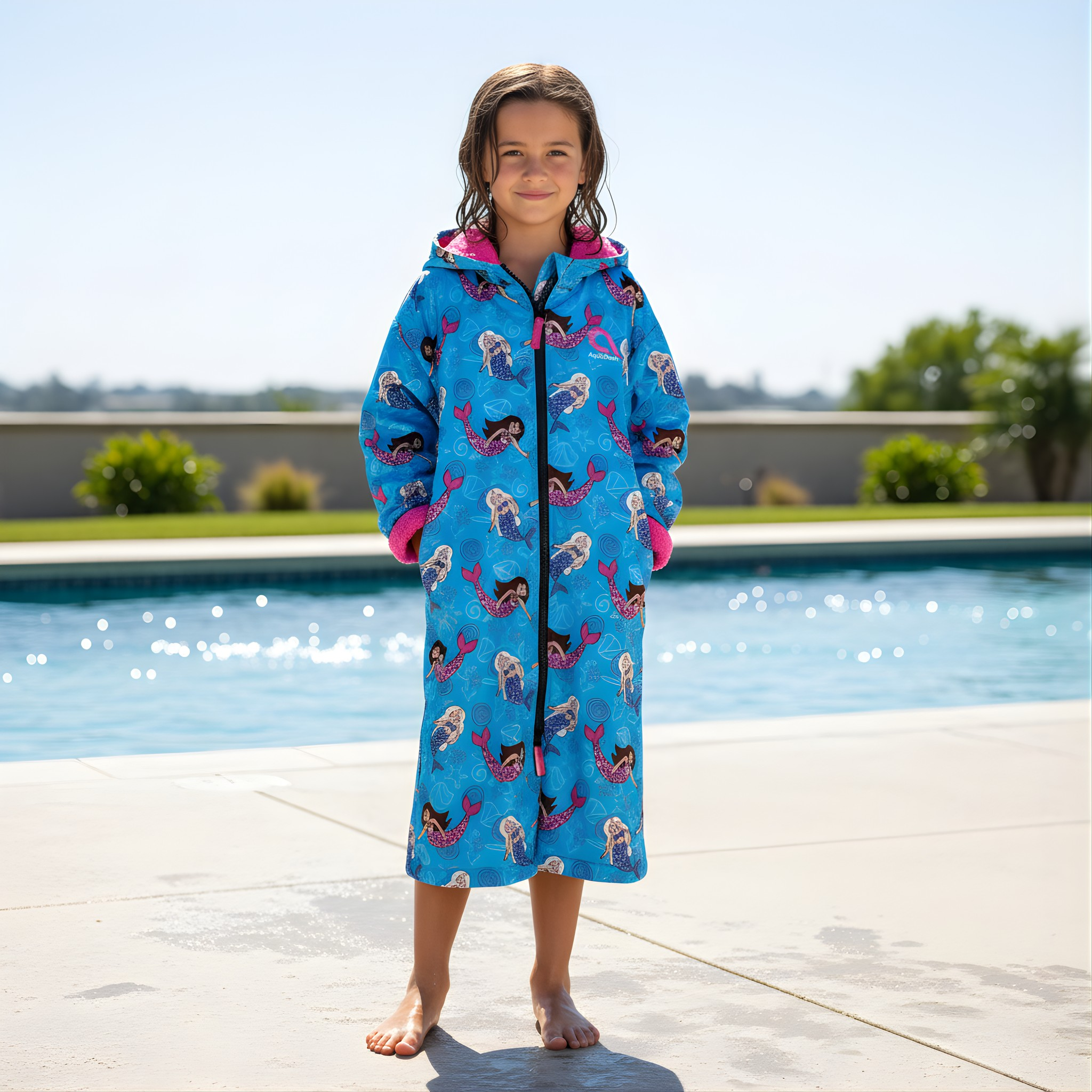 aquadash mermaid swim parka for girls in pink