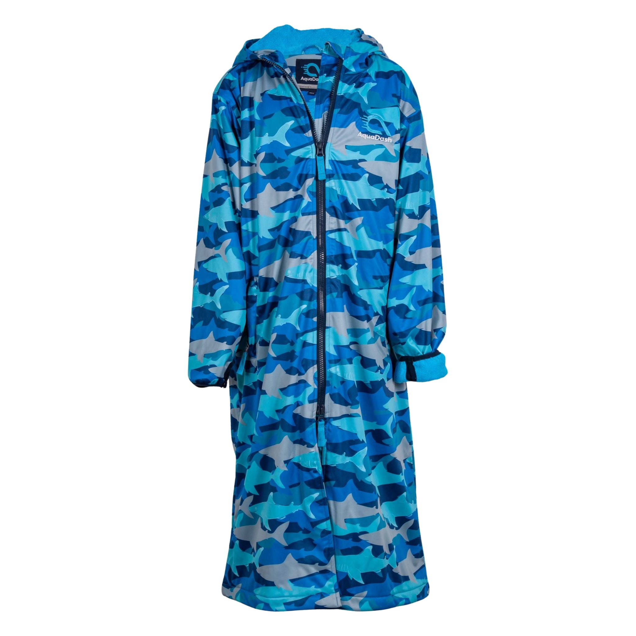 Shark Frenzy swim parka for kids in blue