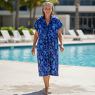 short sleeve swim parka for ladies in blue lagoon pattern