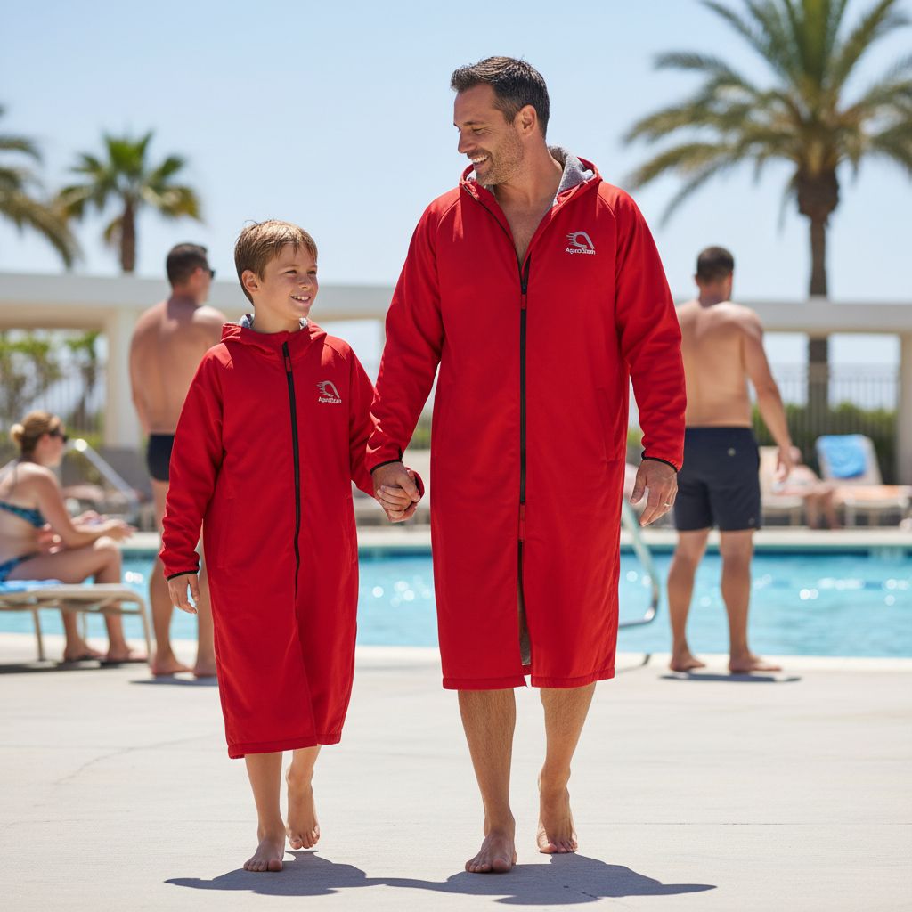 Red Swim parka for children and adults