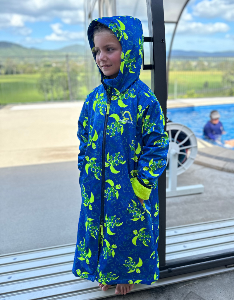 swim parka with green turtles
